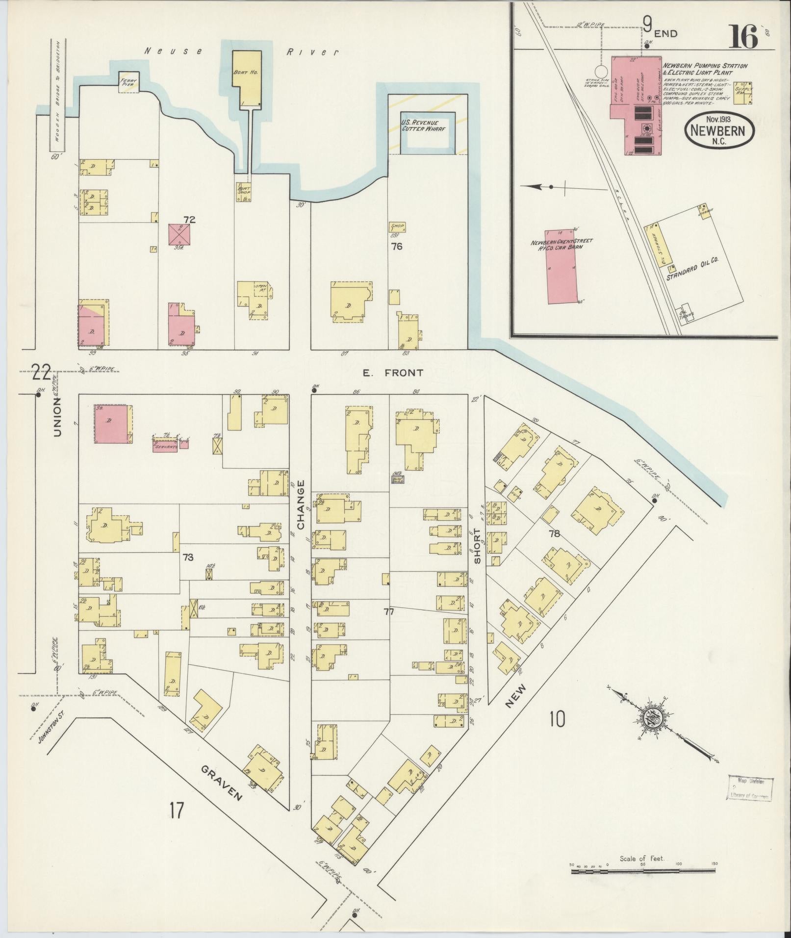 Sanborn Fire Insurance Map from New Bern, Craven County, North Carolina (1913), Sheet #0016 - Complete Map Set gallery image, historic Sanborn map, vintage wall art, North Carolina North Carolina