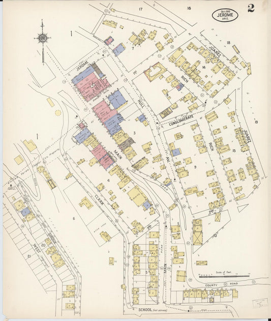 Sanborn Fire Insurance Map from Jerome, Yavapai County, Arizona (1910), Sheet #0002 - Historic Sanborn Fire Insurance Map Print, vintage old map wall art, antique decor, genealogy gift, Arizona Arizona map