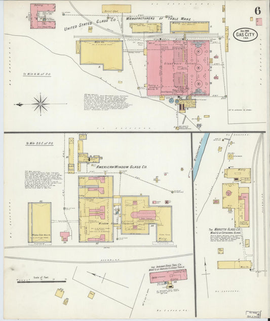 Sanborn Fire Insurance Map from Gas City, Grant County, Indiana (1898), Sheet #0006 - Historic Sanborn Fire Insurance Map Print, vintage old map wall art, antique decor, genealogy gift, Indiana Indiana map