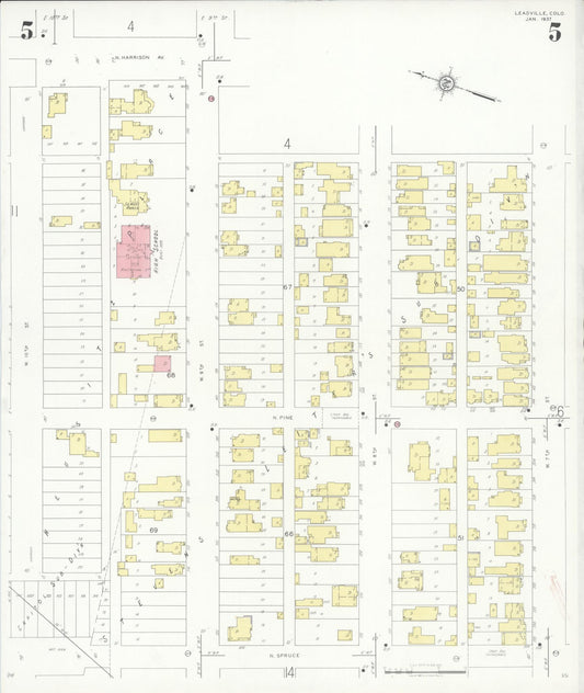 Sanborn Fire Insurance Map from Leadville, Lake County, Colorado (1937), Sheet #0005 - Historic Sanborn Fire Insurance Map Print, vintage old map wall art, antique decor, genealogy gift, Colorado Colorado map