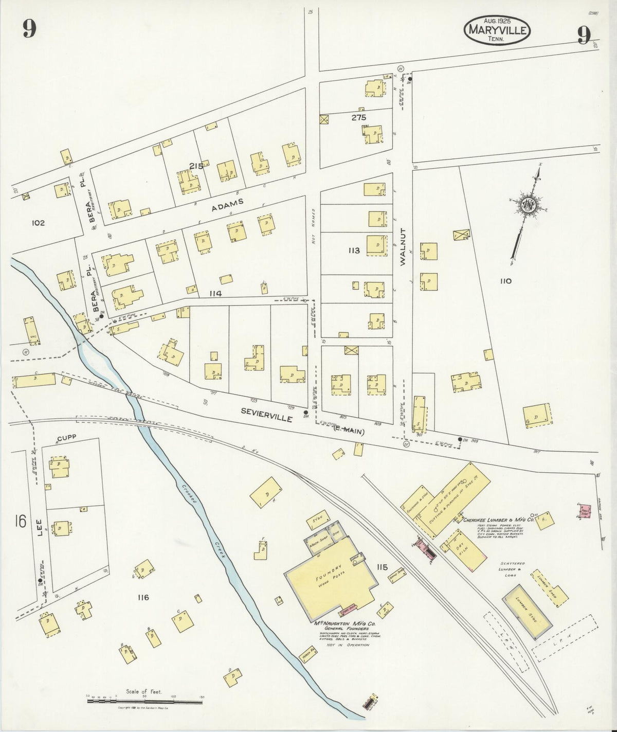 Sanborn Fire Insurance Map from Maryville, Blount County, Tennessee (1925), Sheet #0009 - Complete Map Set gallery image, historic Sanborn map, vintage wall art, Tennessee Tennessee