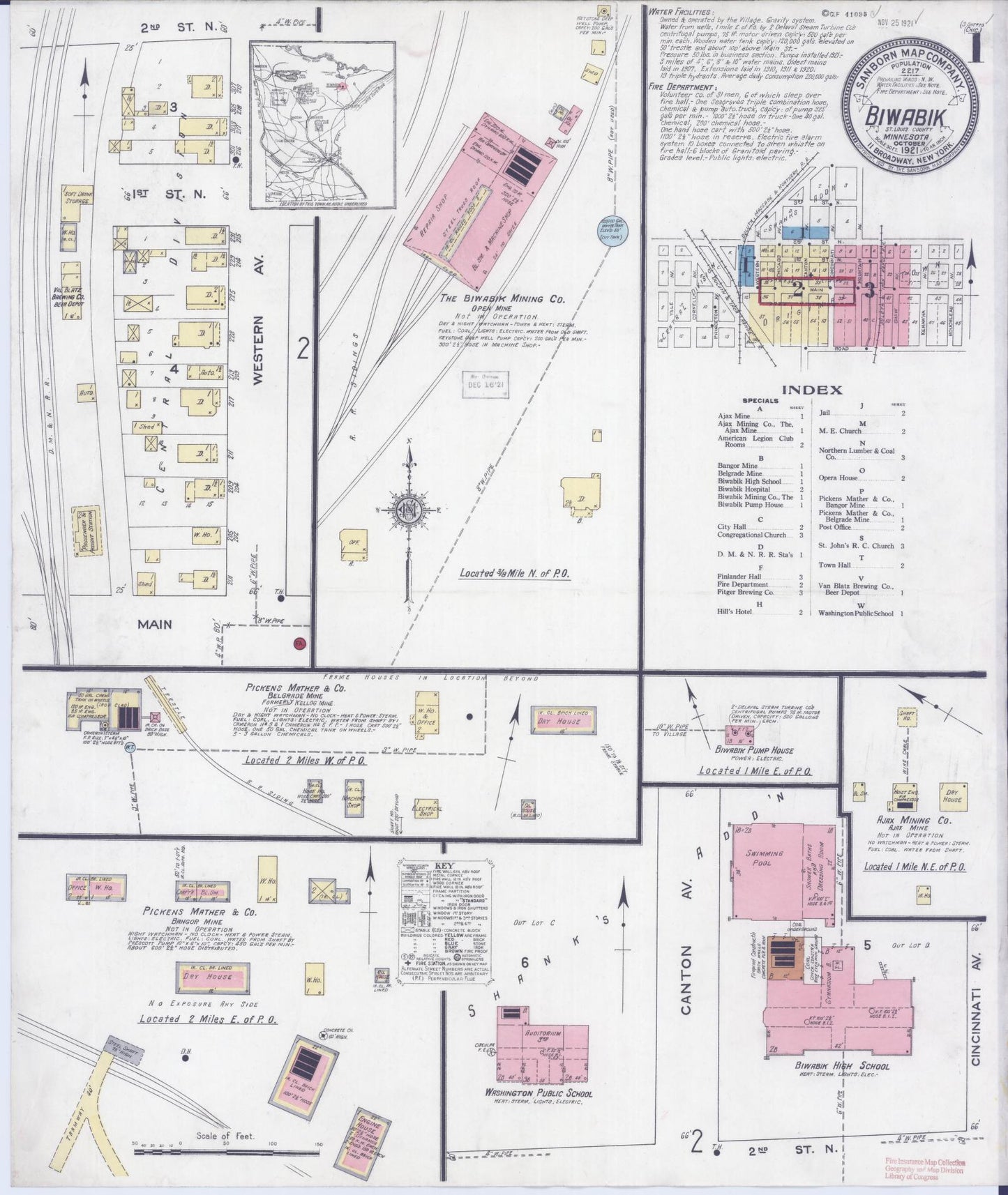 Sanborn Fire Insurance Map from Biwabik, Saint Louis County, Minnesota (1921), Sheet #0001 - Complete Map Set gallery image, historic Sanborn map, vintage wall art, Minnesota Minnesota