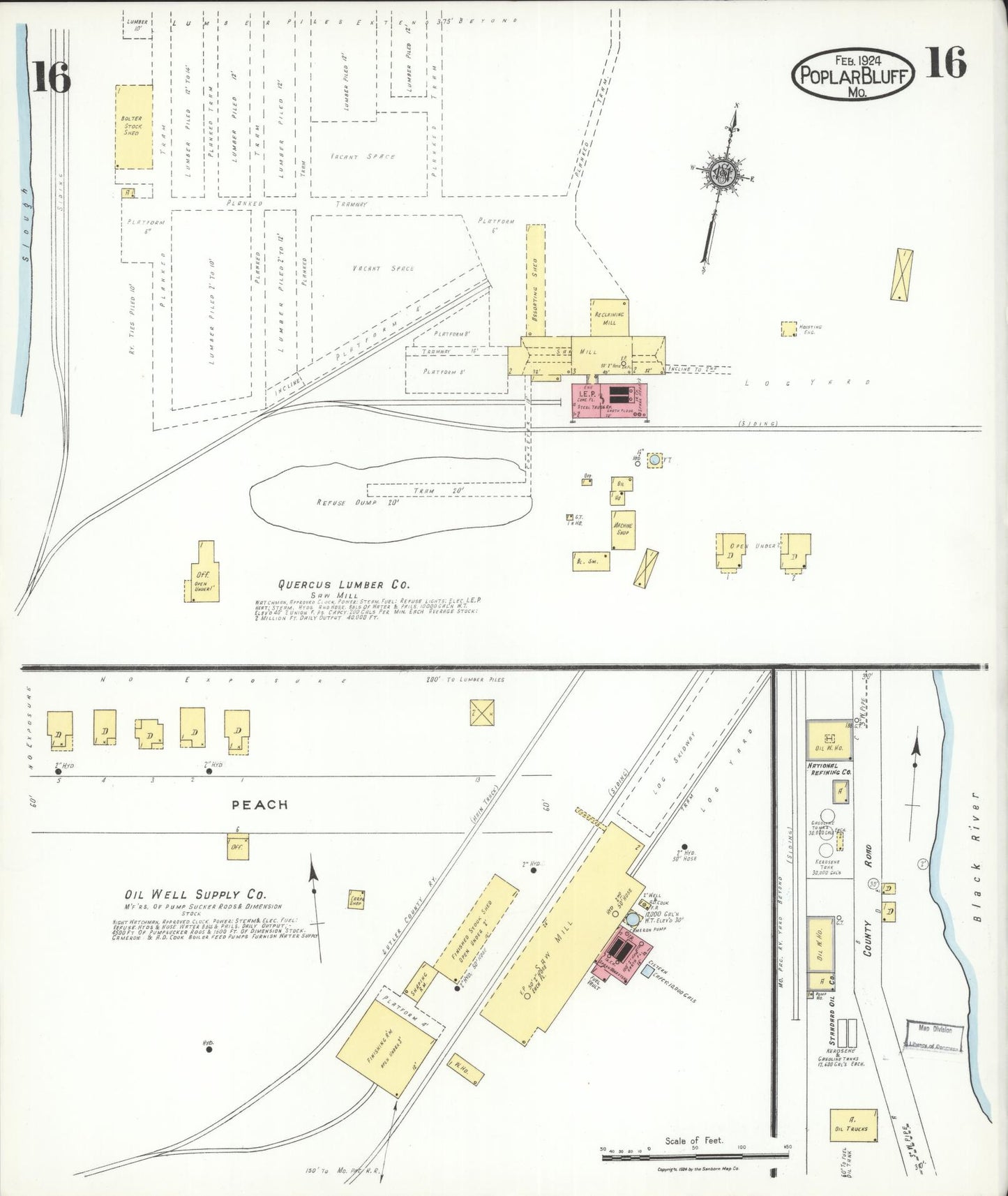 Sanborn Fire Insurance Map from Poplar Bluff, Butler County, Missouri (1924), Sheet #0016 - Historic Sanborn Fire Insurance Map Print, vintage old map wall art, antique decor, genealogy gift, Missouri Missouri map