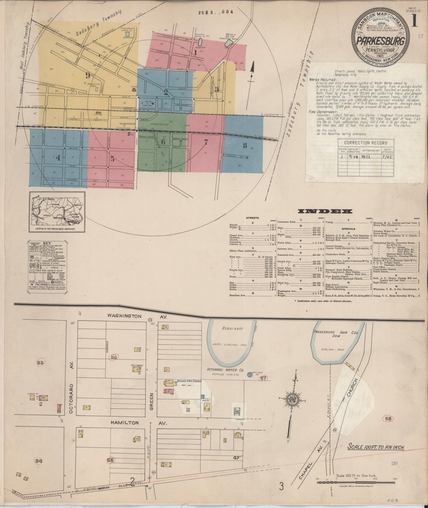 Sanborn Fire Insurance Map from Parkesburg, Chester County, Pennsylvania (1934), Sheet #0001 - Complete Map Set gallery image, historic Sanborn map, vintage wall art, Pennsylvania Pennsylvania
