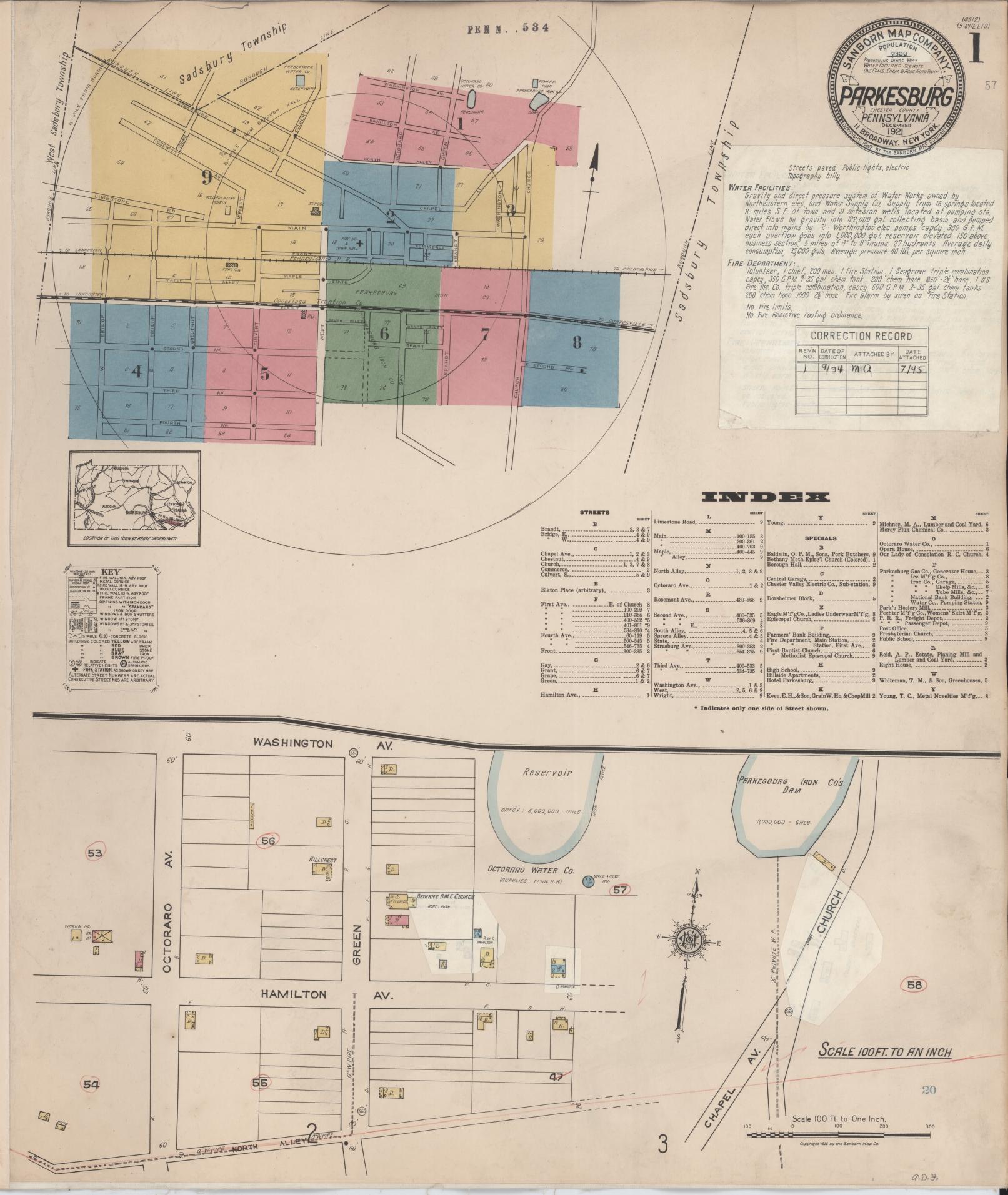 Sanborn Fire Insurance Map from Parkesburg, Chester County, Pennsylvania (1934), Sheet #0001 - Complete Map Set gallery image, historic Sanborn map, vintage wall art, Pennsylvania Pennsylvania