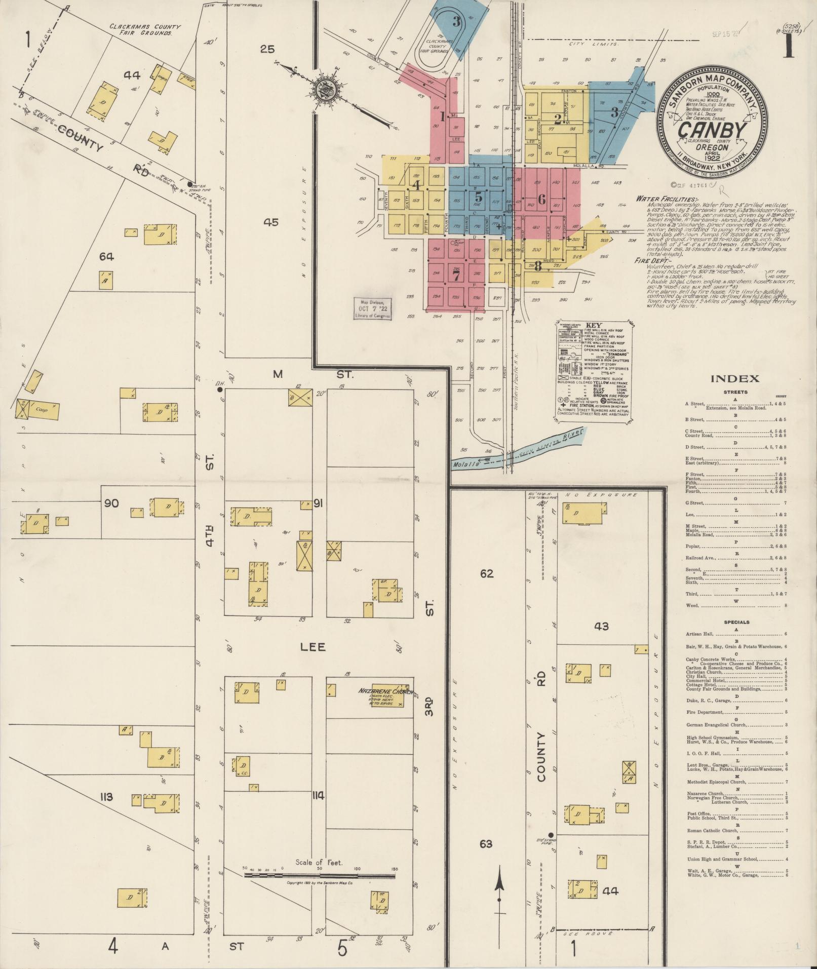 Sanborn Fire Insurance Map from Canby, Clackamas County, Oregon (1922), Sheet #0001 - Complete Map Set gallery image, historic Sanborn map, vintage wall art, Oregon Oregon