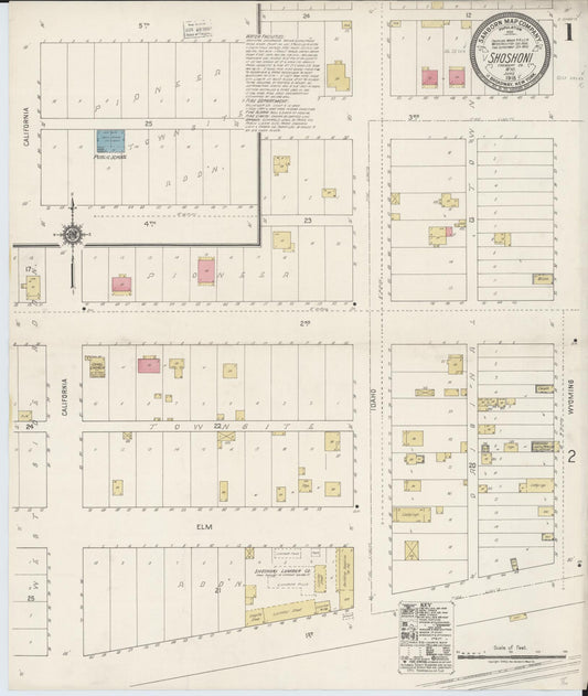 Sanborn Fire Insurance Map from Shoshoni, Fremont County, Wyoming (1918), Sheet #0001 - Historic Sanborn Fire Insurance Map Print, vintage old map wall art, antique decor, genealogy gift, Wyoming Wyoming map