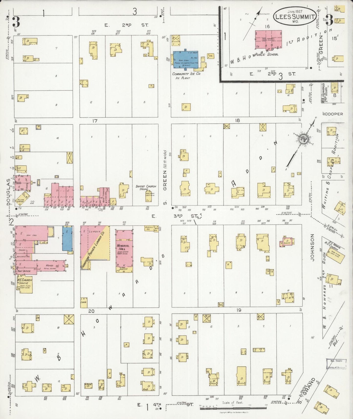 Sanborn Fire Insurance Map from Lee's Summit, Jackson County, Missouri (1927), Sheet #0003 - Complete Map Set gallery image, historic Sanborn map, vintage wall art, Missouri Missouri