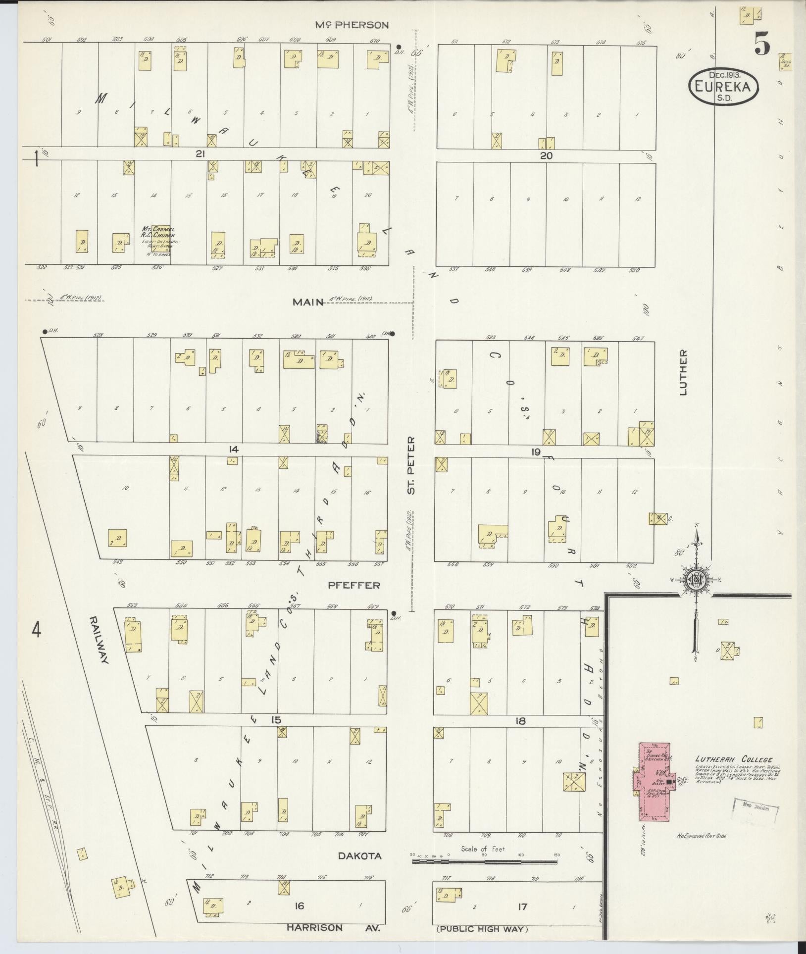 Sanborn Fire Insurance Map from Eureka, McPherson County, South Dakota (1913), Sheet #0005 - Complete Map Set gallery image, historic Sanborn map, vintage wall art, South Dakota South Dakota