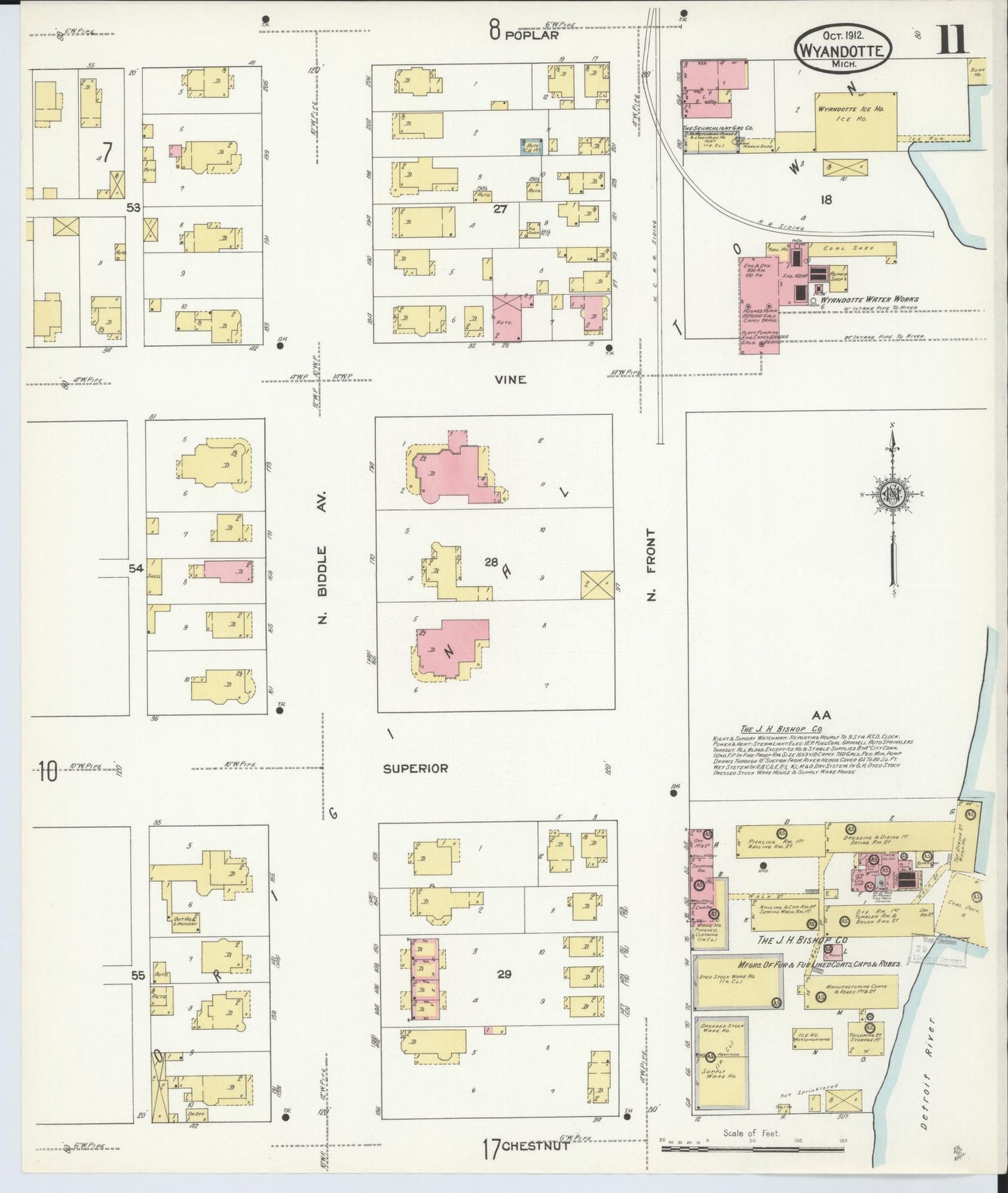 Sanborn Fire Insurance Map from Wyandotte, Wayne County, Michigan (1912), Sheet #0011 - Historic Sanborn Fire Insurance Map Print, vintage old map wall art, antique decor, genealogy gift, Michigan Michigan map