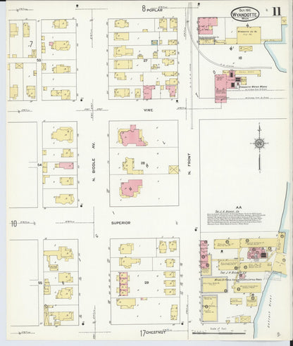Sanborn Fire Insurance Map from Wyandotte, Wayne County, Michigan (1912), Sheet #0011 - Historic Sanborn Fire Insurance Map Print, vintage old map wall art, antique decor, genealogy gift, Michigan Michigan map