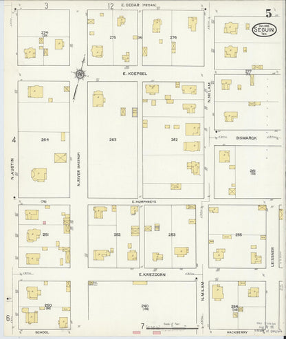 Sanborn Fire Insurance Map from Seguin, Guadalupe County, Texas (1916), Sheet #0005 - Complete Map Set gallery image, historic Sanborn map, vintage wall art, Texas Texas