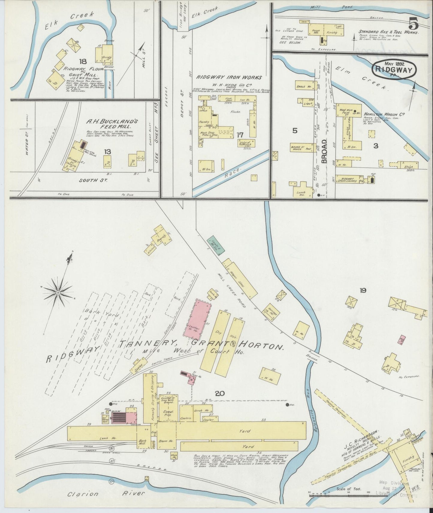 Sanborn Fire Insurance Map from Ridgway, Elk County, Pennsylvania (1892), Sheet #0005 - Historic Sanborn Fire Insurance Map Print, vintage old map wall art, antique decor, genealogy gift, Pennsylvania Pennsylvania map