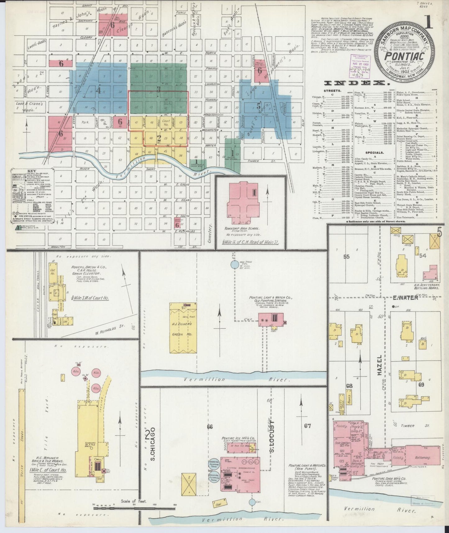 Sanborn Fire Insurance Map from Pontiac, Livingston County, Illinois (1903), Sheet #0001 - Complete Map Set gallery image, historic Sanborn map, vintage wall art, Illinois Illinois