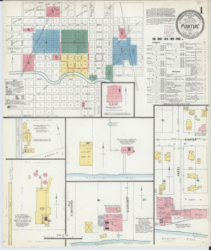 Sanborn Fire Insurance Map from Pontiac, Livingston County, Illinois (1903), Sheet #0001 - Complete Map Set gallery image, historic Sanborn map, vintage wall art, Illinois Illinois