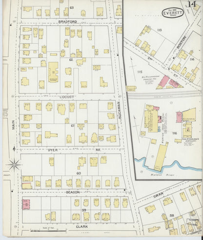 Sanborn Fire Insurance Map from Everett, Middlesex County, Massachusetts (1892), Sheet #0014 - Complete Map Set gallery image, historic Sanborn map, vintage wall art, Massachusetts Massachusetts