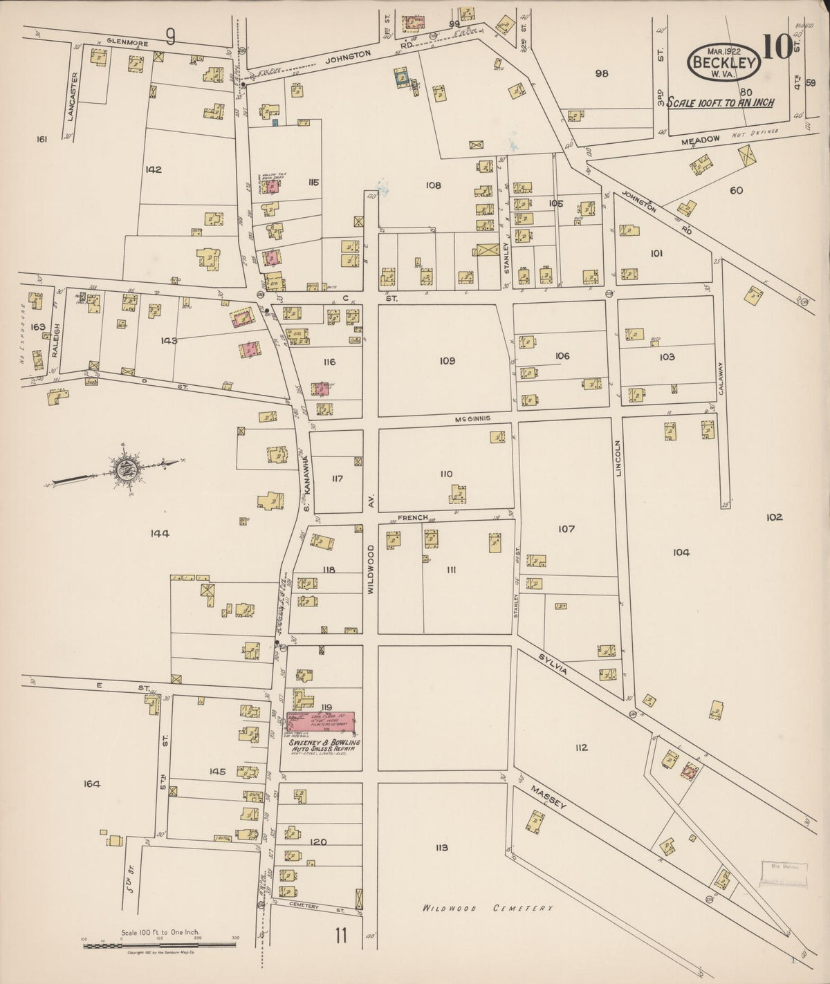 Sanborn Fire Insurance Map from Beckley, Raleigh County, West Virginia (1922), Sheet #0010 - Complete Map Set gallery image, historic Sanborn map, vintage wall art, West Virginia West Virginia