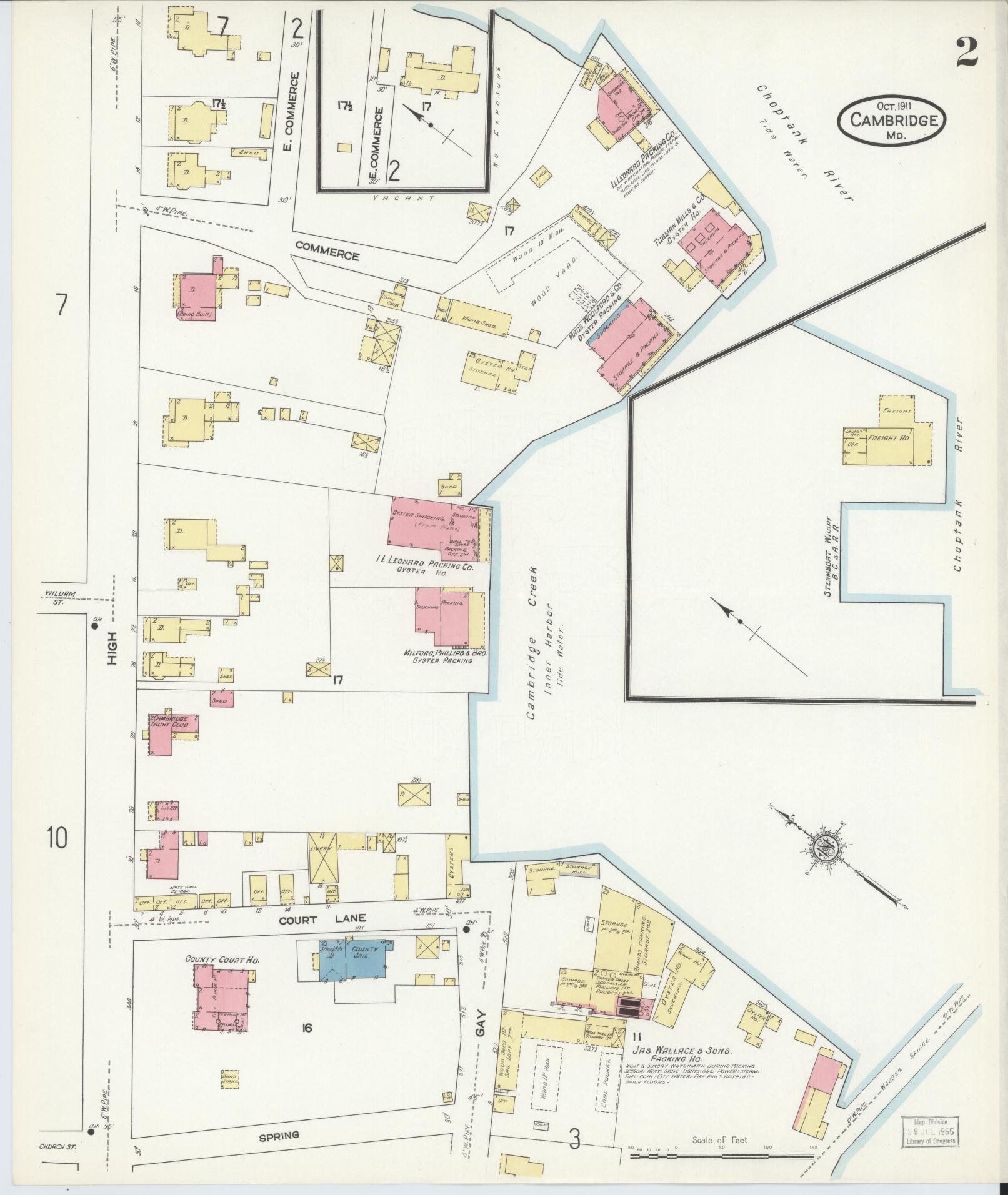 Dorchester, Maryland - 1911 - Sanborn Fire Insurance Map, Sheet #0002 - Historic Sanborn Fire Insurance Map Print, Dorchester Maryland 1911 0002 vintage old map wall art