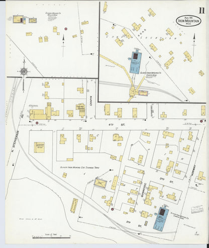 Sanborn Fire Insurance Map from Iron Mountain, Dickinson County, Michigan (1911), Sheet #0011 - Historic Sanborn Fire Insurance Map Print, vintage old map wall art, antique decor, genealogy gift, Michigan Michigan map