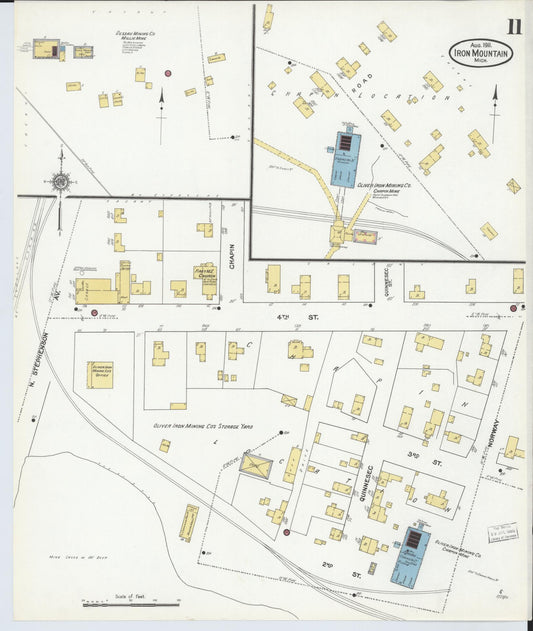 Sanborn Fire Insurance Map from Iron Mountain, Dickinson County, Michigan (1911), Sheet #0011 - Historic Sanborn Fire Insurance Map Print, vintage old map wall art, antique decor, genealogy gift, Michigan Michigan map