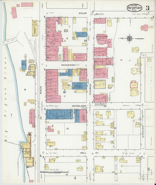 Sanborn Fire Insurance Map from Newport, Cocke County, Tennessee (1920), Sheet #0003 - Historic Sanborn Fire Insurance Map Print, vintage old map wall art, antique decor, genealogy gift, Tennessee Tennessee map
