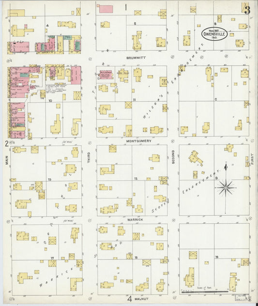 Sanborn Fire Insurance Map from Owensville, Gibson County, Indiana (1907), Sheet #0003 - Historic Sanborn Fire Insurance Map Print, vintage old map wall art, antique decor, genealogy gift, Indiana Indiana map