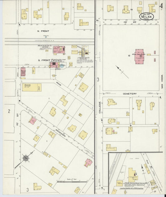 Sanborn Fire Insurance Map from Milan, Gibson County, Tennessee (1910), Sheet #0004 - Historic Sanborn Fire Insurance Map Print, vintage old map wall art, antique decor, genealogy gift, Tennessee Tennessee map