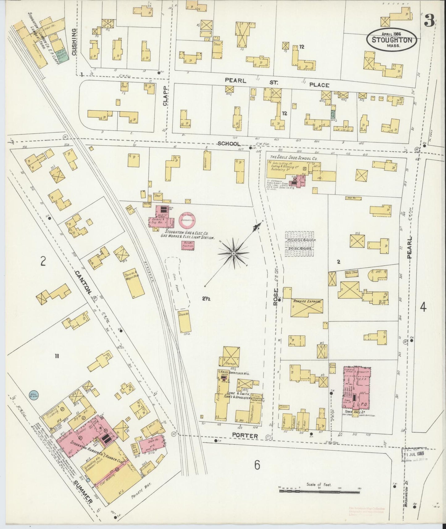 Sanborn Fire Insurance Map from Stoughton, Norfolk County, Massachusetts (1906), Sheet #0003 - Historic Sanborn Fire Insurance Map Print, vintage old map wall art, antique decor, genealogy gift, Massachusetts Massachusetts map