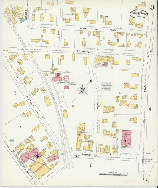 Sanborn Fire Insurance Map from Stoughton, Norfolk County, Massachusetts (1906), Sheet #0003 - Historic Sanborn Fire Insurance Map Print, vintage old map wall art, antique decor, genealogy gift, Massachusetts Massachusetts map