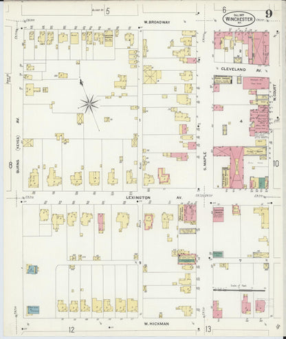 Sanborn Fire Insurance Map from Winchester, Clark County, Kentucky (1907), Sheet #0009 - Complete Map Set gallery image, historic Sanborn map, vintage wall art, Kentucky Kentucky