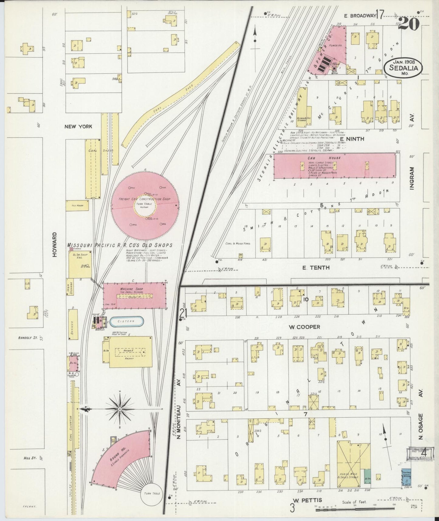 Sanborn Fire Insurance Map from Sedalia, Pettis County, Missouri (1908), Sheet #0020 - Complete Map Set gallery image, historic Sanborn map, vintage wall art, Missouri Missouri