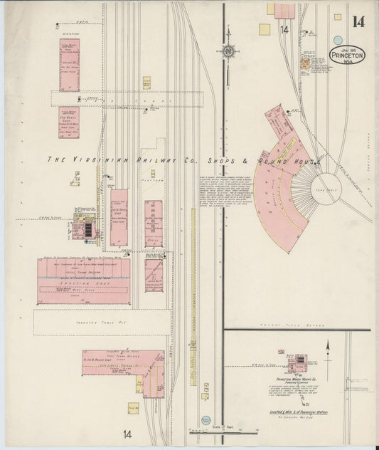 Sanborn Fire Insurance Map from Princeton, Mercer County, West Virginia (1915), Sheet #0014 - Historic Sanborn Fire Insurance Map Print, vintage old map wall art, antique decor, genealogy gift, West Virginia West Virginia map