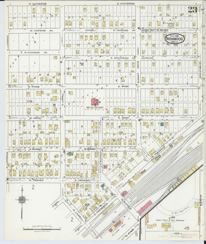 Sanborn Fire Insurance Map from Ironwood, Gogebic County, Michigan (1921), Sheet #0023 - Historic Sanborn Fire Insurance Map Print, vintage old map wall art, antique decor, genealogy gift, Michigan Michigan map