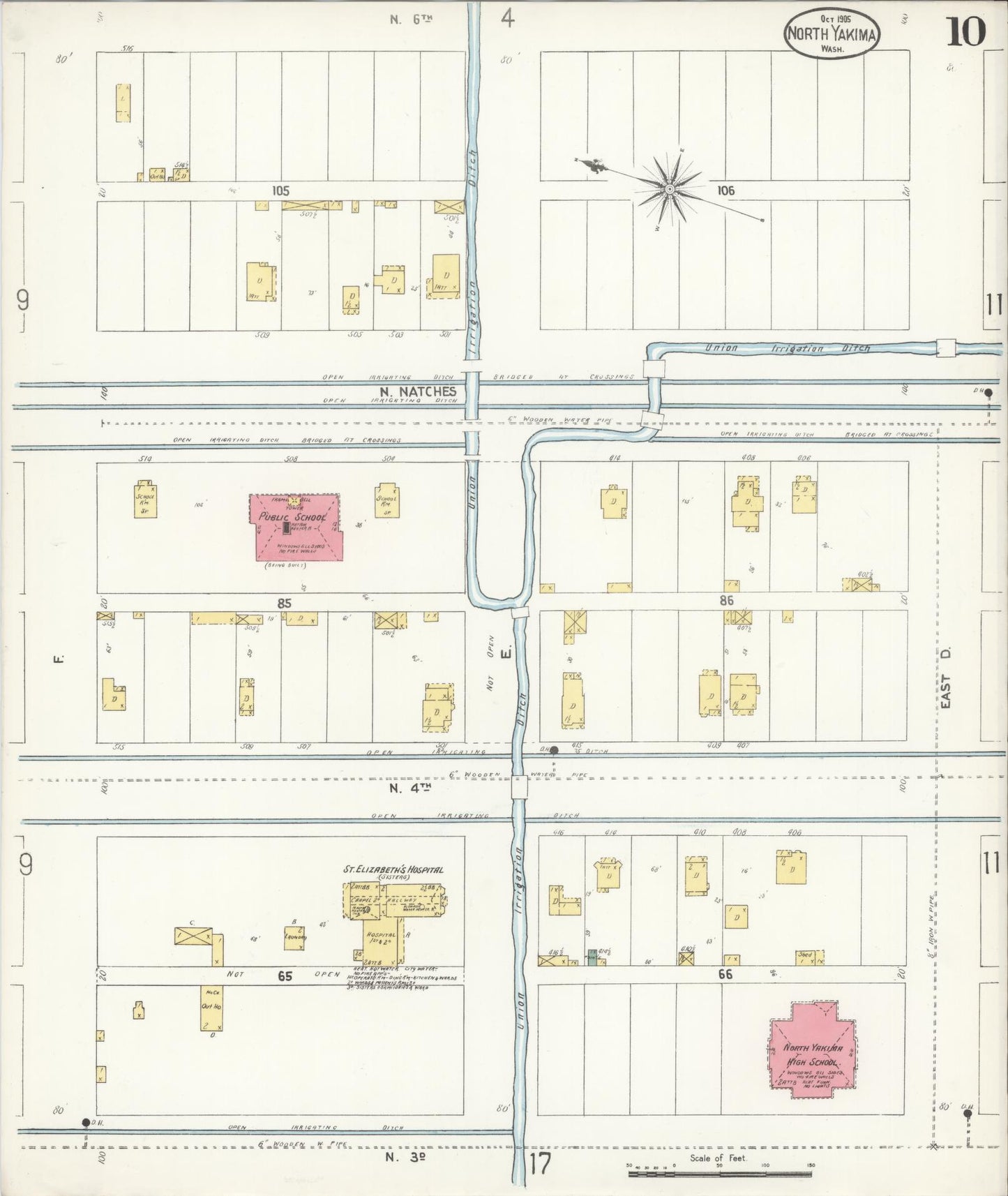 Sanborn Fire Insurance Map from North Yakima, Yakima County, Washington (1905), Sheet #0010 - Complete Map Set gallery image, historic Sanborn map, vintage wall art, Washington Washington