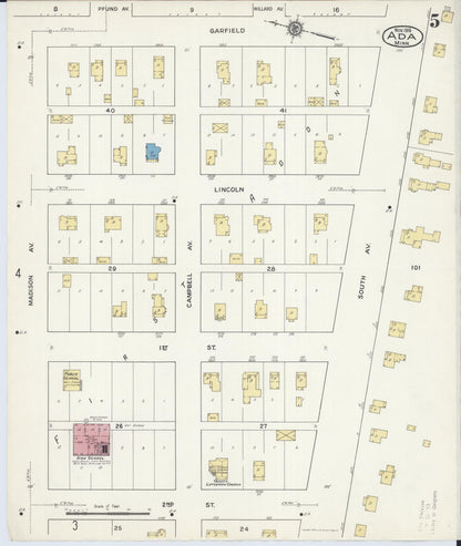 Sanborn Fire Insurance Map from Ada, Norman County, Minnesota (1916), Sheet #0005 - Historic Sanborn Fire Insurance Map Print, vintage old map wall art, antique decor, genealogy gift, Minnesota Minnesota map