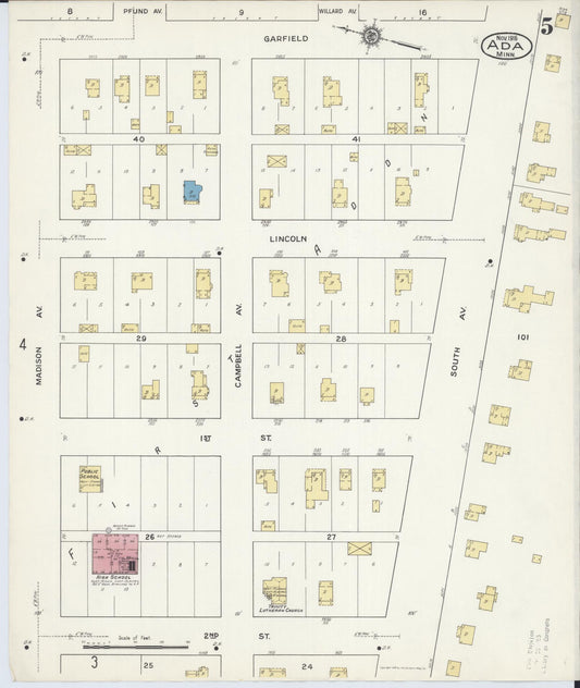 Sanborn Fire Insurance Map from Ada, Norman County, Minnesota (1916), Sheet #0005 - Historic Sanborn Fire Insurance Map Print, vintage old map wall art, antique decor, genealogy gift, Minnesota Minnesota map