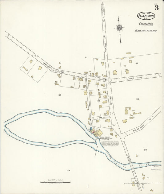 Sanborn Fire Insurance Map from Allentown, Monmouth County, New Jersey (1922), Sheet #0003 - Historic Sanborn Fire Insurance Map Print, vintage old map wall art, antique decor, genealogy gift, New Jersey New Jersey map