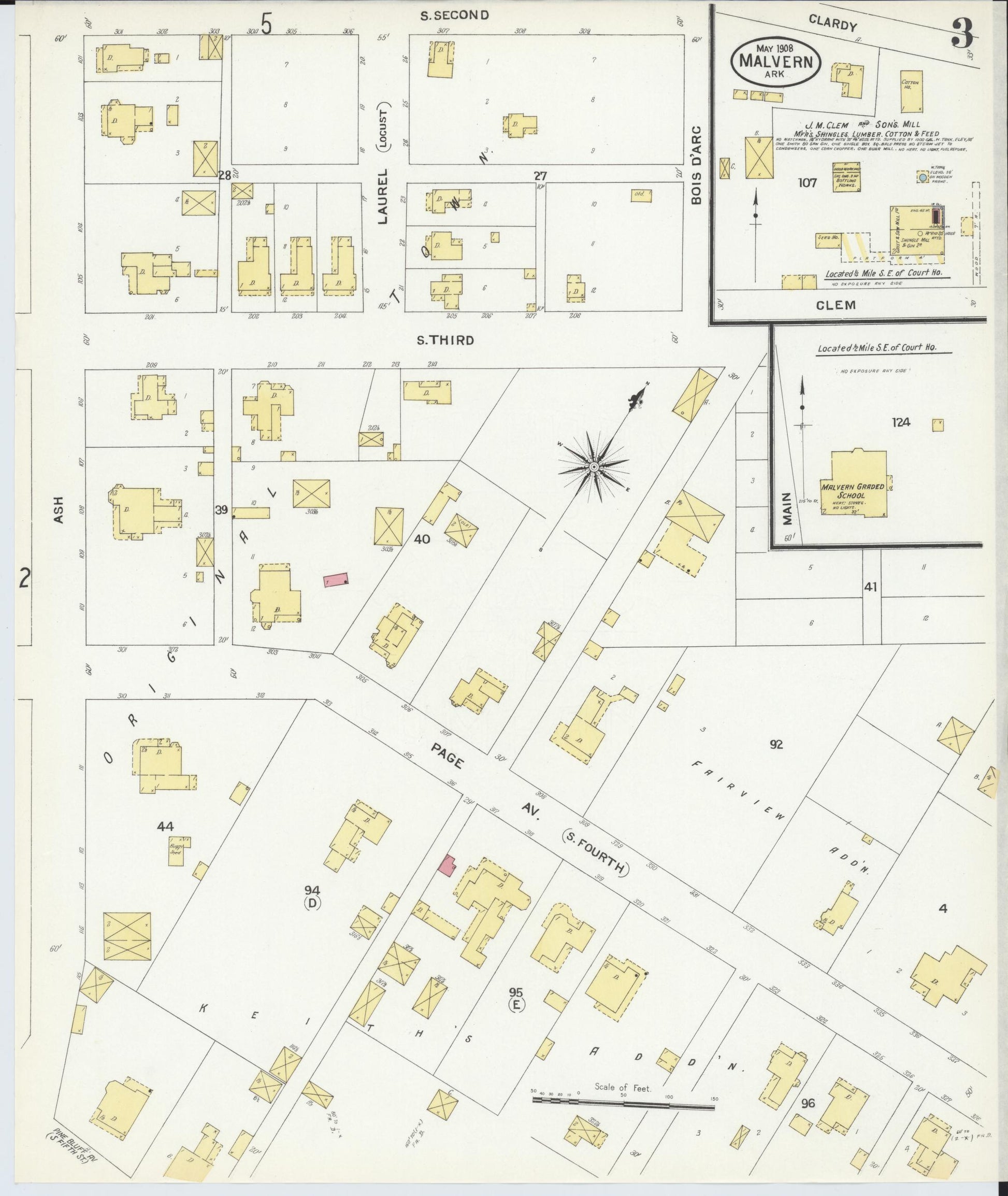 Sanborn Fire Insurance Map from Malvern, Hot Springs County, Arkansas (1908), Sheet #0003 - Complete Map Set gallery image, historic Sanborn map, vintage wall art, Arkansas Arkansas