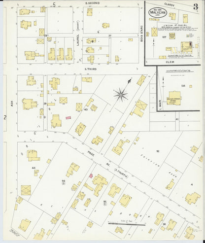 Sanborn Fire Insurance Map from Malvern, Hot Springs County, Arkansas (1908), Sheet #0003 - Complete Map Set gallery image, historic Sanborn map, vintage wall art, Arkansas Arkansas