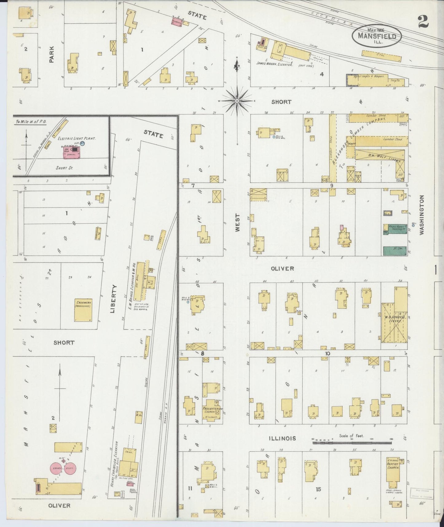 Sanborn Fire Insurance Map from Mansfield, Piatt County, Illinois (1906), Sheet #0002 - Historic Sanborn Fire Insurance Map Print, vintage old map wall art, antique decor, genealogy gift, Illinois Illinois map