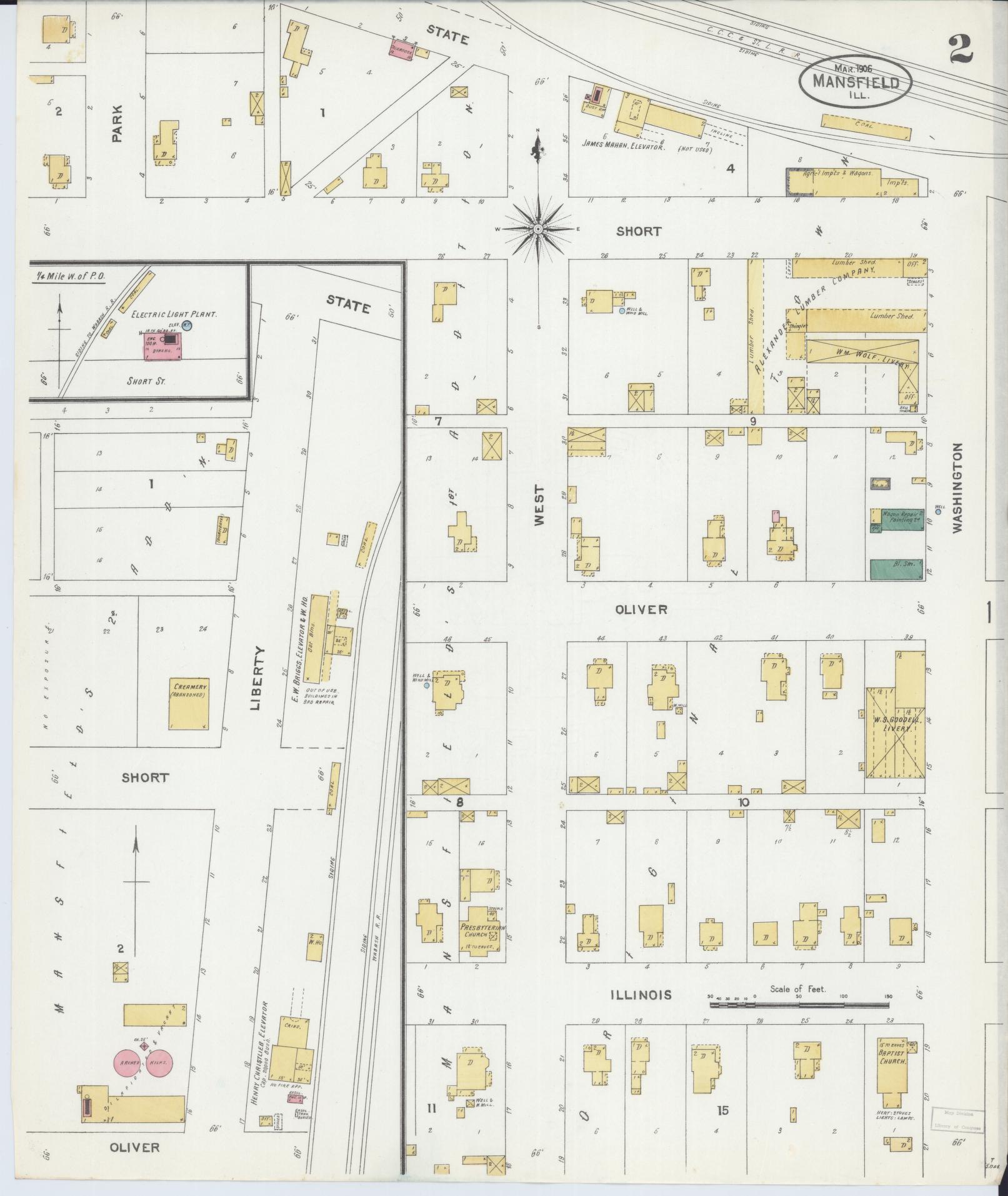 Sanborn Fire Insurance Map from Mansfield, Piatt County, Illinois (1906), Sheet #0002 - Historic Sanborn Fire Insurance Map Print, vintage old map wall art, antique decor, genealogy gift, Illinois Illinois map