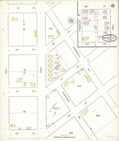 Sanborn Fire Insurance Map from Boise, Ada County, Idaho (1893), Sheet #0006 - Complete Map Set gallery image, historic Sanborn map, vintage wall art, Idaho Idaho