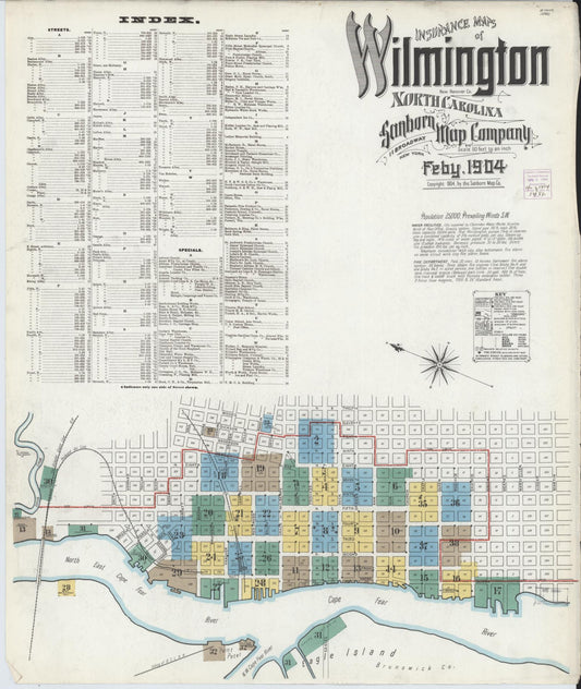 Sanborn Fire Insurance Map from Wilmington, New Hanover County, North Carolina (1904), Sheet #0001 - Historic Sanborn Fire Insurance Map Print, vintage old map wall art, antique decor, genealogy gift, North Carolina North Carolina map