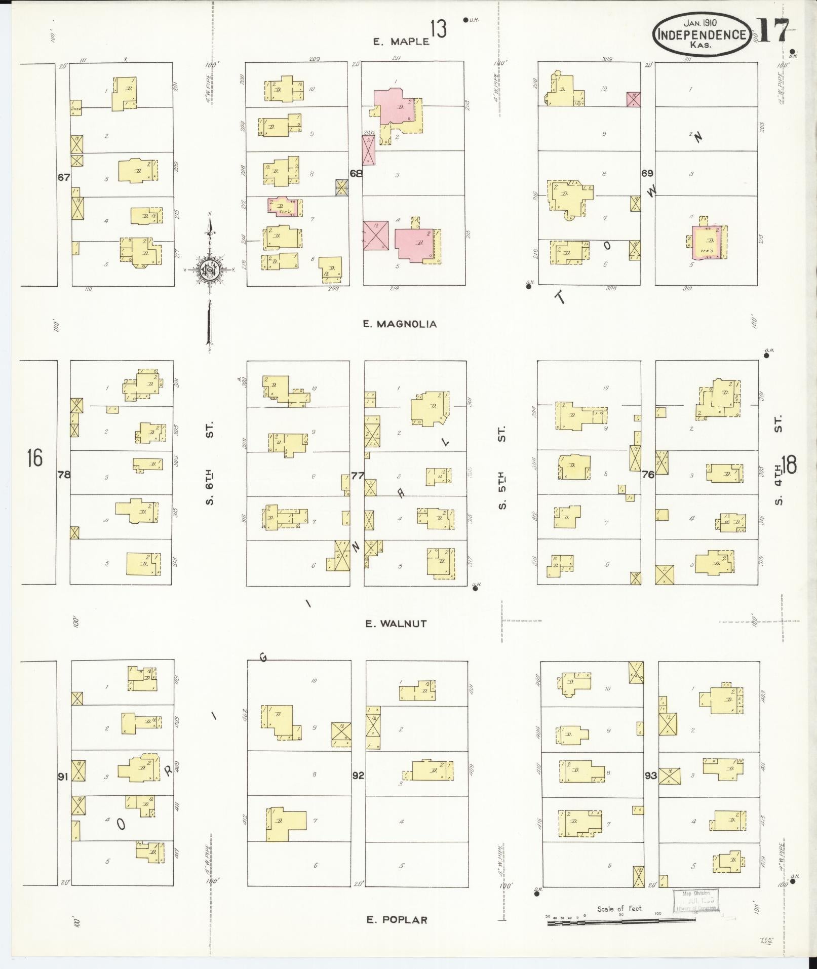 Sanborn Fire Insurance Map from Independence, Montgomery County, Kansas (1910), Sheet #0017 - Historic Sanborn Fire Insurance Map Print, vintage old map wall art, antique decor, genealogy gift, Kansas Kansas map
