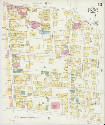 Sanborn Fire Insurance Map from Newport, Newport County, Rhode Island (1896), Sheet #0013 - Complete Map Set gallery image, historic Sanborn map, vintage wall art, Rhode Island Rhode Island