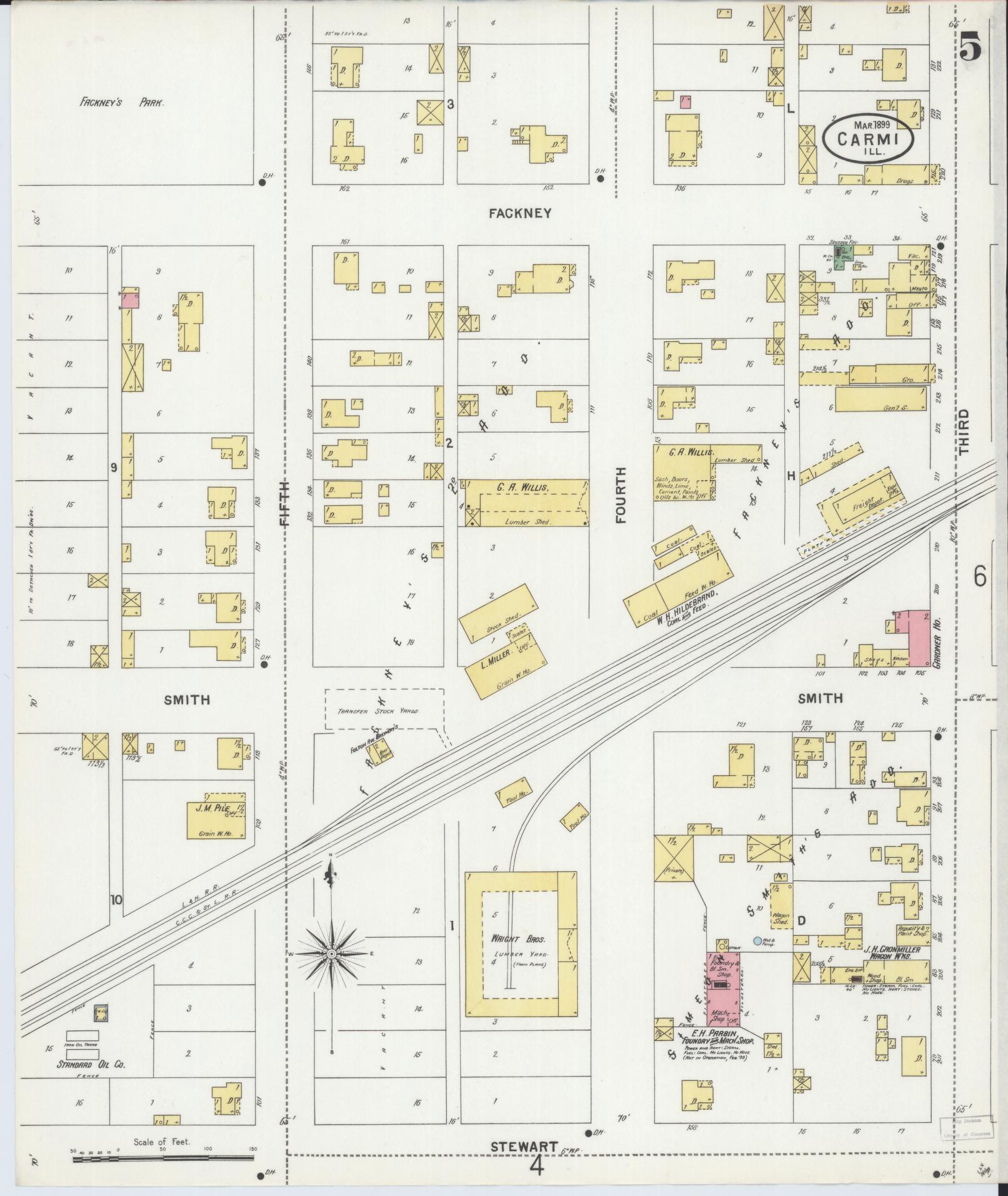 Sanborn Fire Insurance Map from Carmi, White County, Illinois (1899), Sheet #0005 - Historic Sanborn Fire Insurance Map Print, vintage old map wall art, antique decor, genealogy gift, Illinois Illinois map