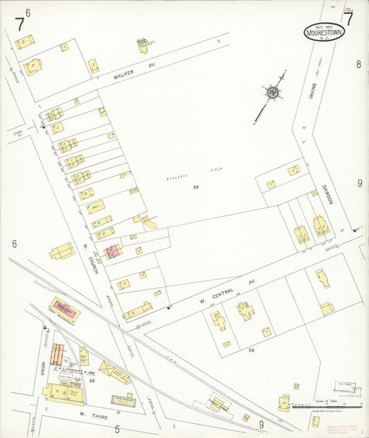 Sanborn Fire Insurance Map from Moorestown, Burlington County, New Jersey (1923), Sheet #0007 - Historic Sanborn Fire Insurance Map Print, vintage old map wall art, antique decor, genealogy gift, New Jersey New Jersey map