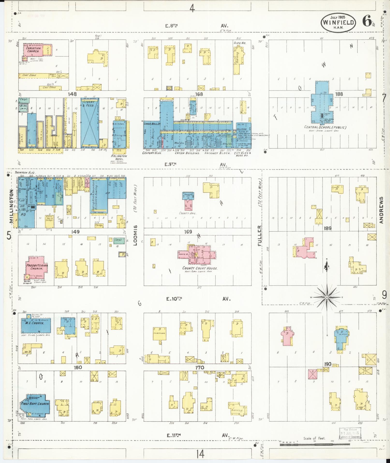 Sanborn Fire Insurance Map from Winfield, Cowley County, Kansas (1905), Sheet #0006 - Complete Map Set gallery image, historic Sanborn map, vintage wall art, Kansas Kansas