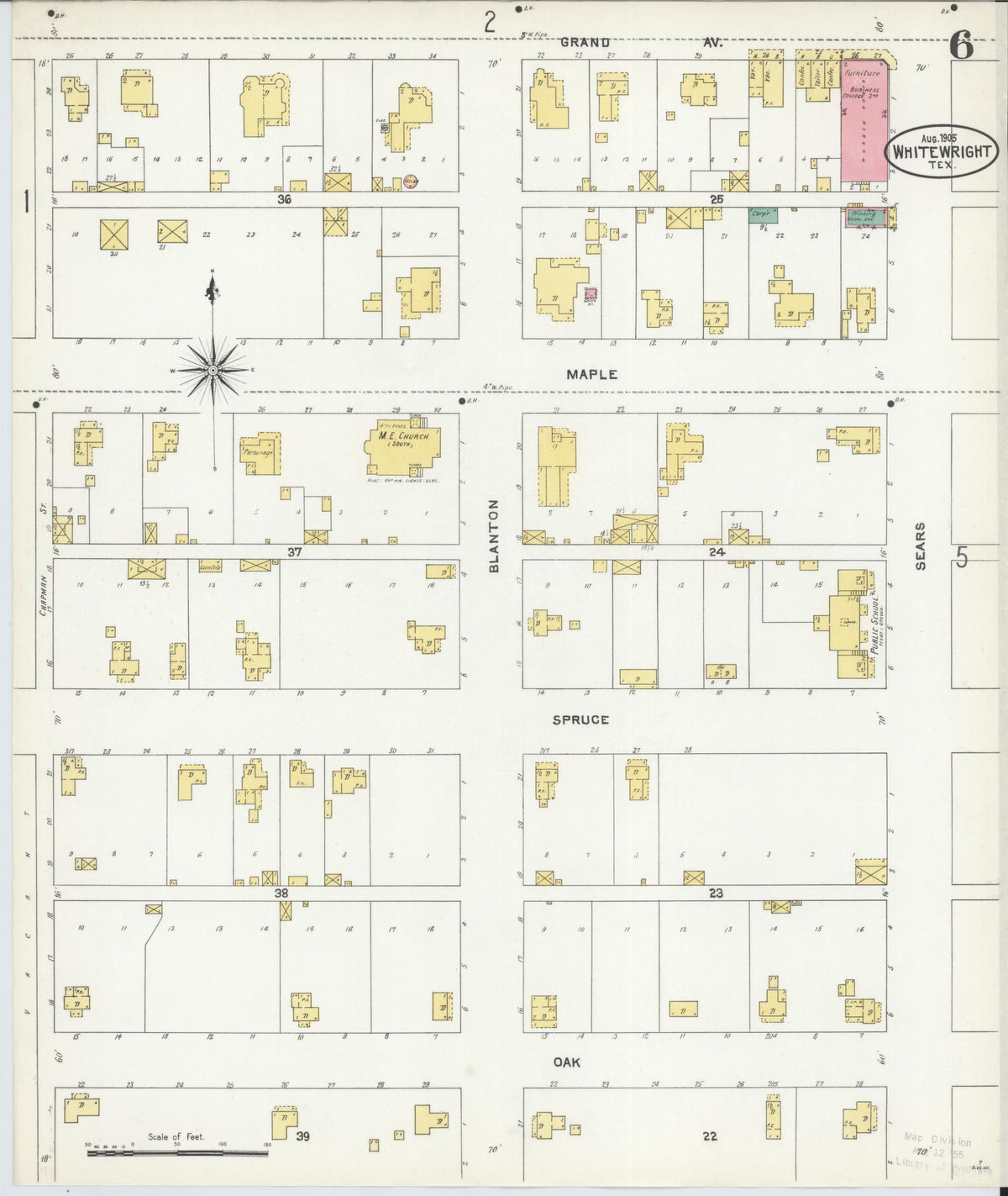 Sanborn Fire Insurance Map from Whitewright, Grayson County, Texas (1905), Sheet #0006 - Historic Sanborn Fire Insurance Map Print, vintage old map wall art, antique decor, genealogy gift, Texas Texas map