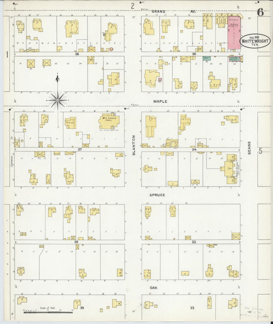 Sanborn Fire Insurance Map from Whitewright, Grayson County, Texas (1905), Sheet #0006 - Historic Sanborn Fire Insurance Map Print, vintage old map wall art, antique decor, genealogy gift, Texas Texas map